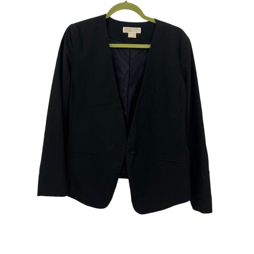 Michael Kors Long Front with Shorter Back Single Button Black Blazer Size 10 - Picture 7 of 15